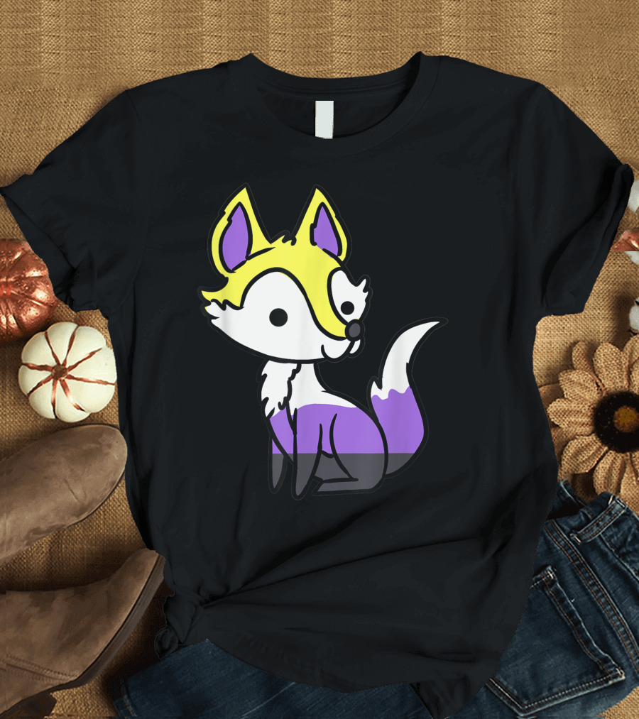 Nonbinary Fox Nonbinary Pride Purple Yellow White Black T-Shirt