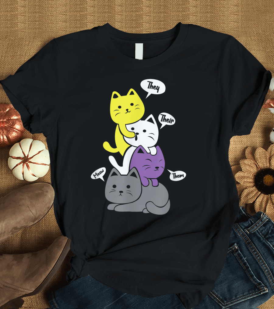 Nonbinary Flag Cats They Their Them Meow Kawaii T-Shirt