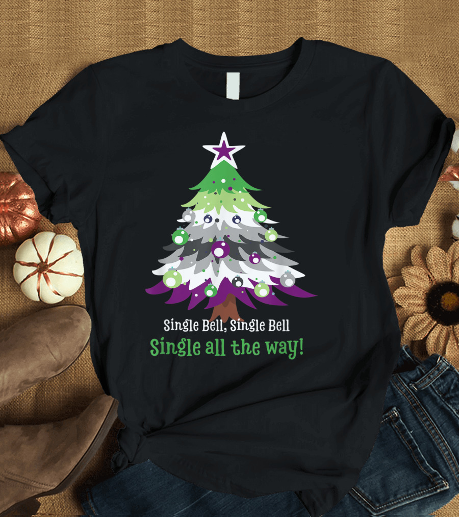 Single Bell Single Bell Single All The Way Oriented Aroace Christmas Tree T-Shirt