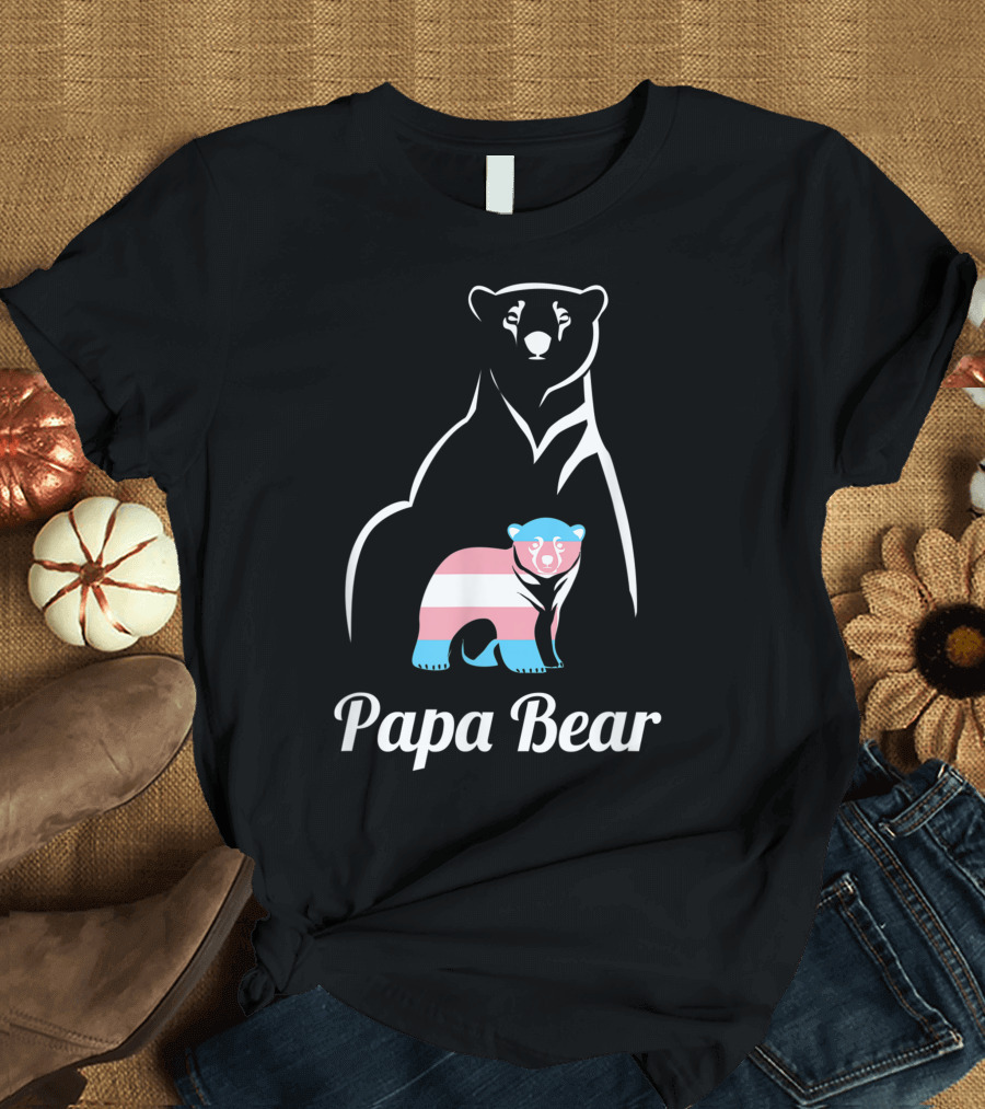 Papa Bear Transgender Dad Trans Child Trans Flag Bear T-Shirt