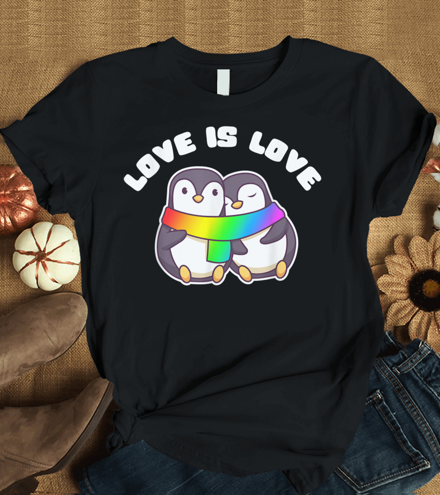 Love Is Love Penguin Gay Rainbow T-Shirt