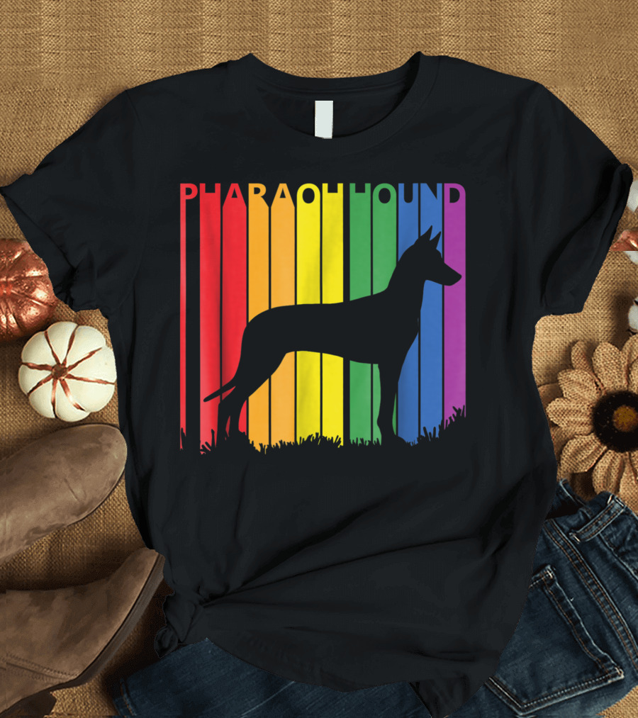 PHARAOH HOUND Rainbow Silhouette on Stripes T-Shirt