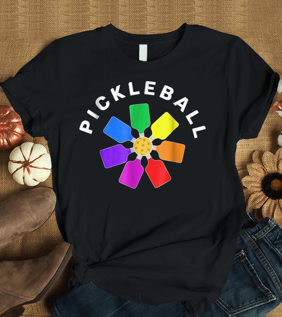 Pickleball Paddle Rainbow Fan T-Shirt