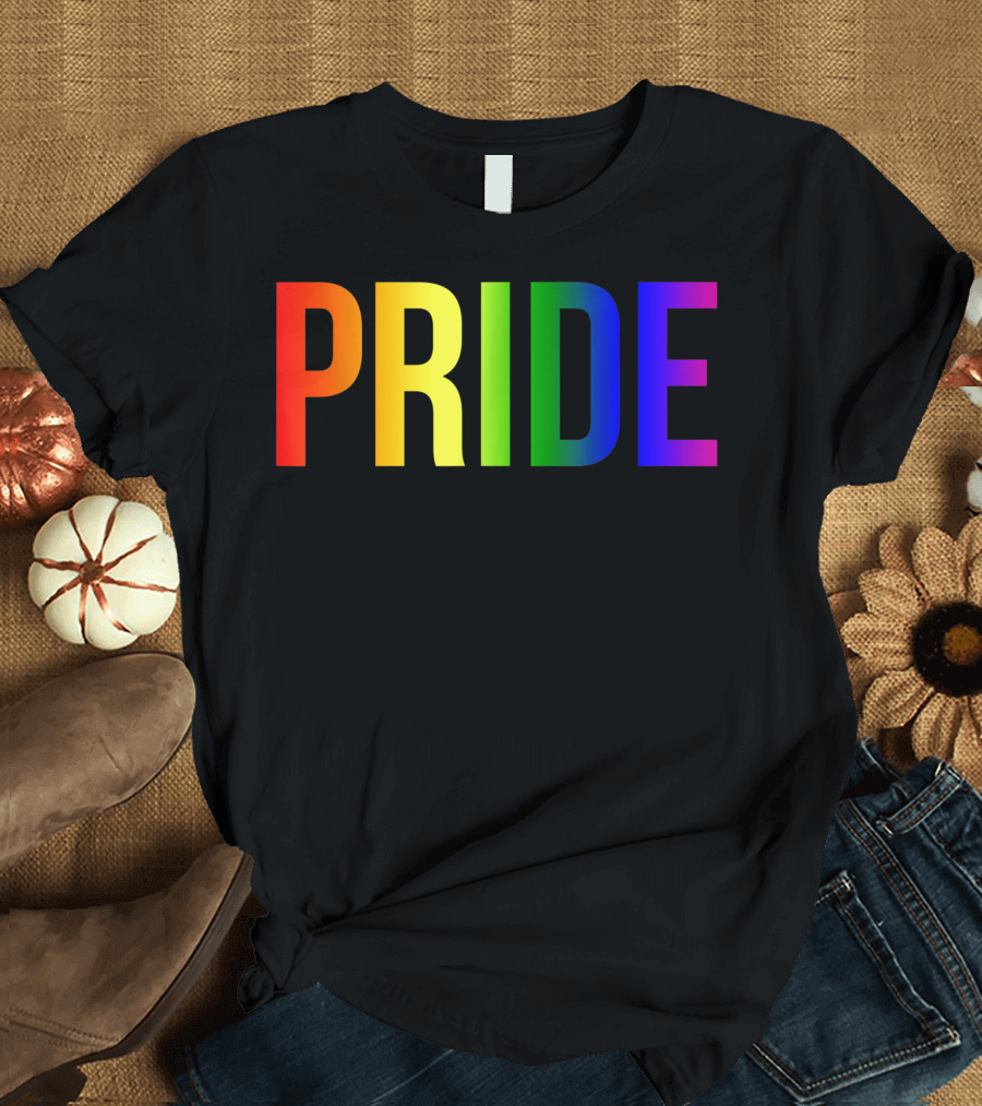 Pride Rainbow Flag Bold PRIDE Text for National Pride March T-Shirt