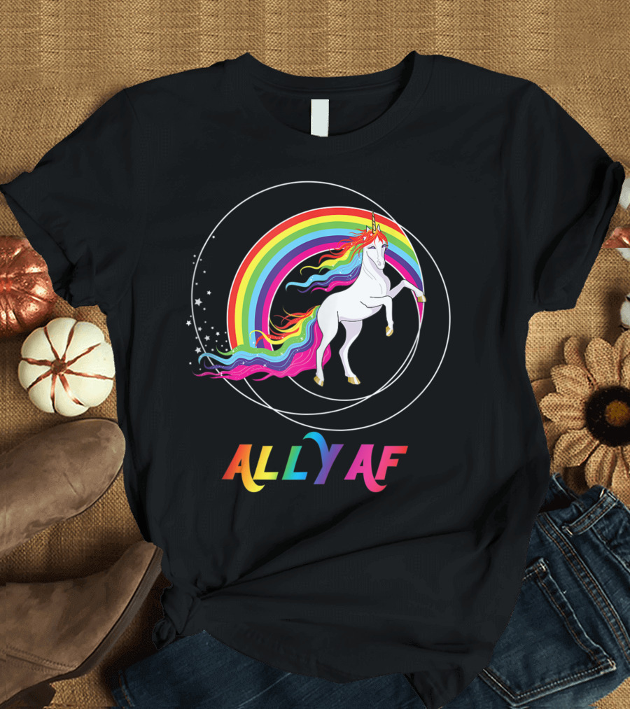 Ally AF Rainbow Unicorn Gay Pride Flag Symbol Allies T-Shirt