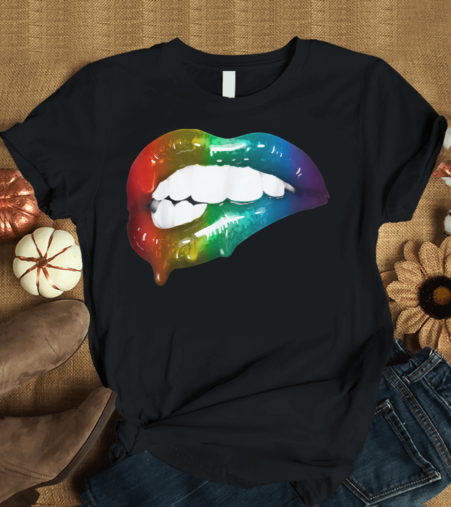 Rainbow Lips Cute Artful Make Up Addicts Colorful Expression T-Shirt