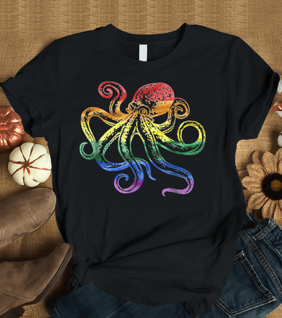Vibrant Rainbow Octopus Colorful Pride Squid T-Shirt