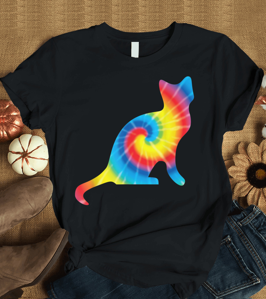 Tie Dye Rainbow Balinese Feline Cat Spiral Print T-Shirt