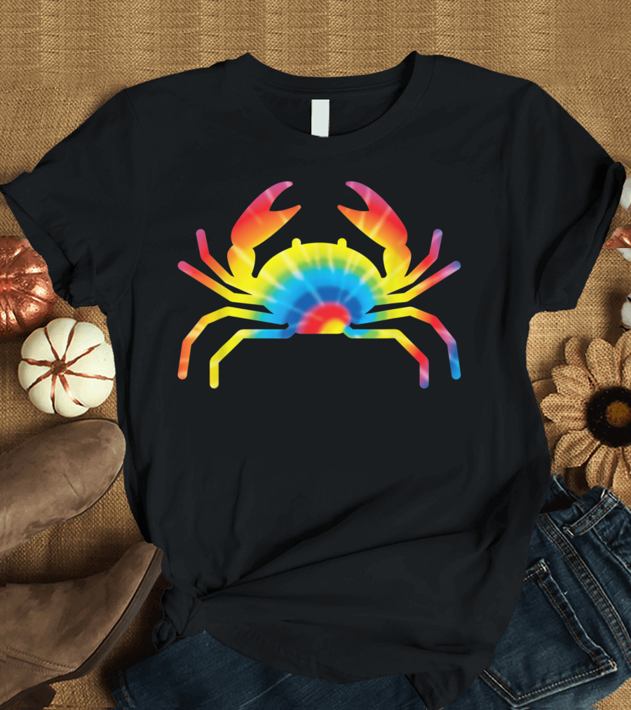 Tie Dye Rainbow Crab Decapod Ocean Print T-Shirt
