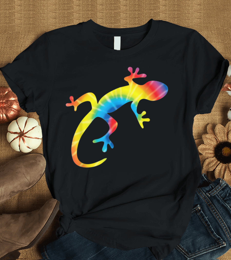 Tie Dye Rainbow Lizard Gecko Print T-Shirt