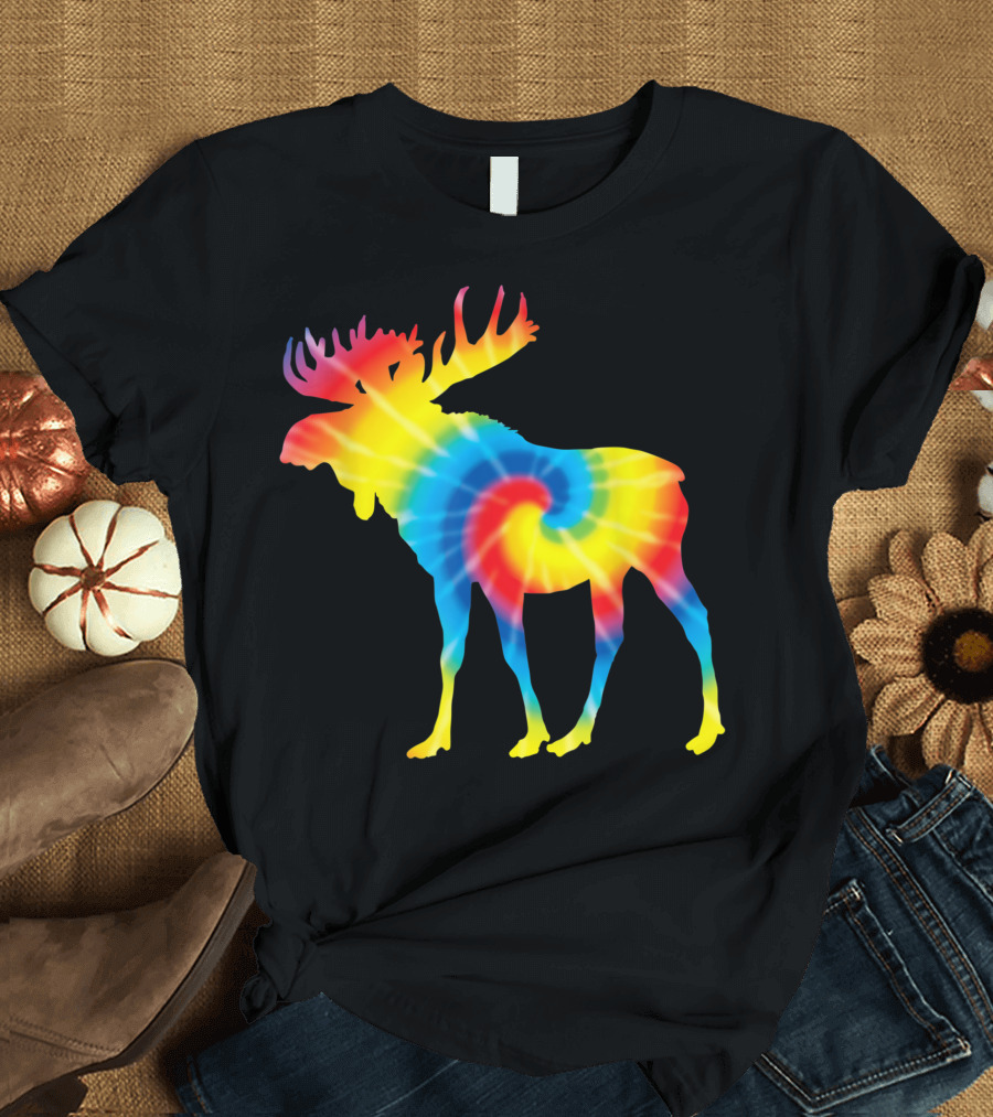 Tie Dye Moose Rainbow Swirl Deer Elk T-Shirt