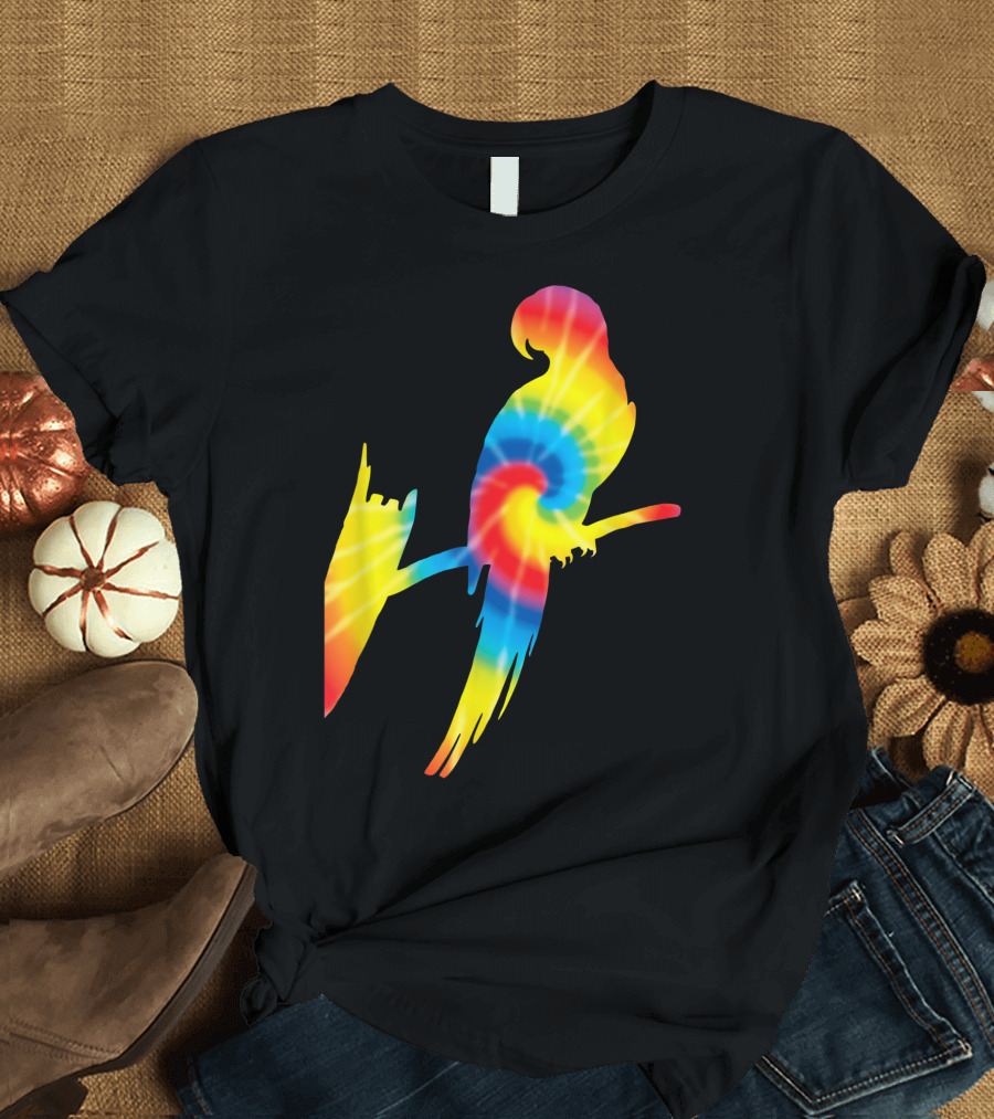 Tie Dye Parrot Rainbow Print Parrakeet Psychedelic T-Shirt