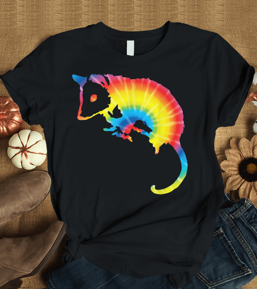Rainbow Tie Dye Possum Marsupial Print T-Shirt