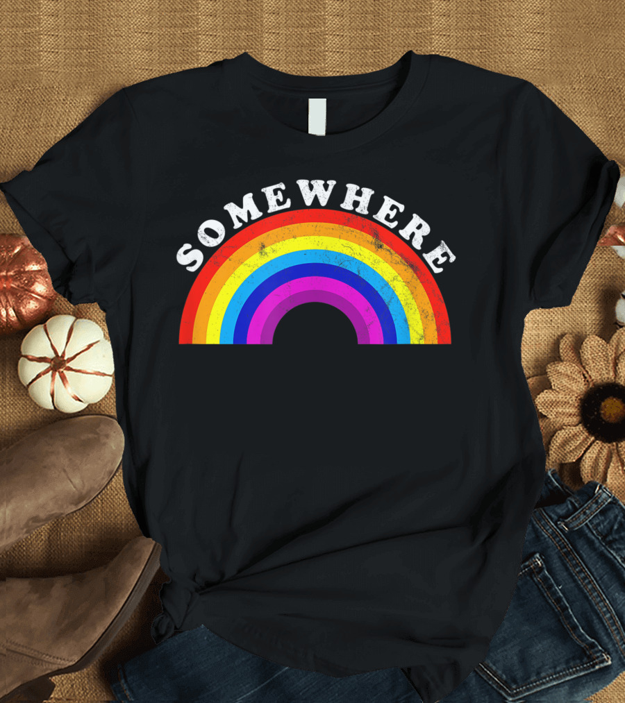 Somewhere Over the Vintage Distressed Pride Rainbow T-Shirt