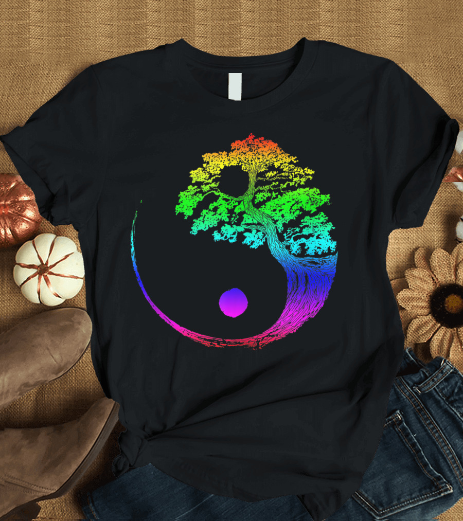 Yin Yang Rainbow Bonsai Tree Japanese Zen Buddhist T-Shirt