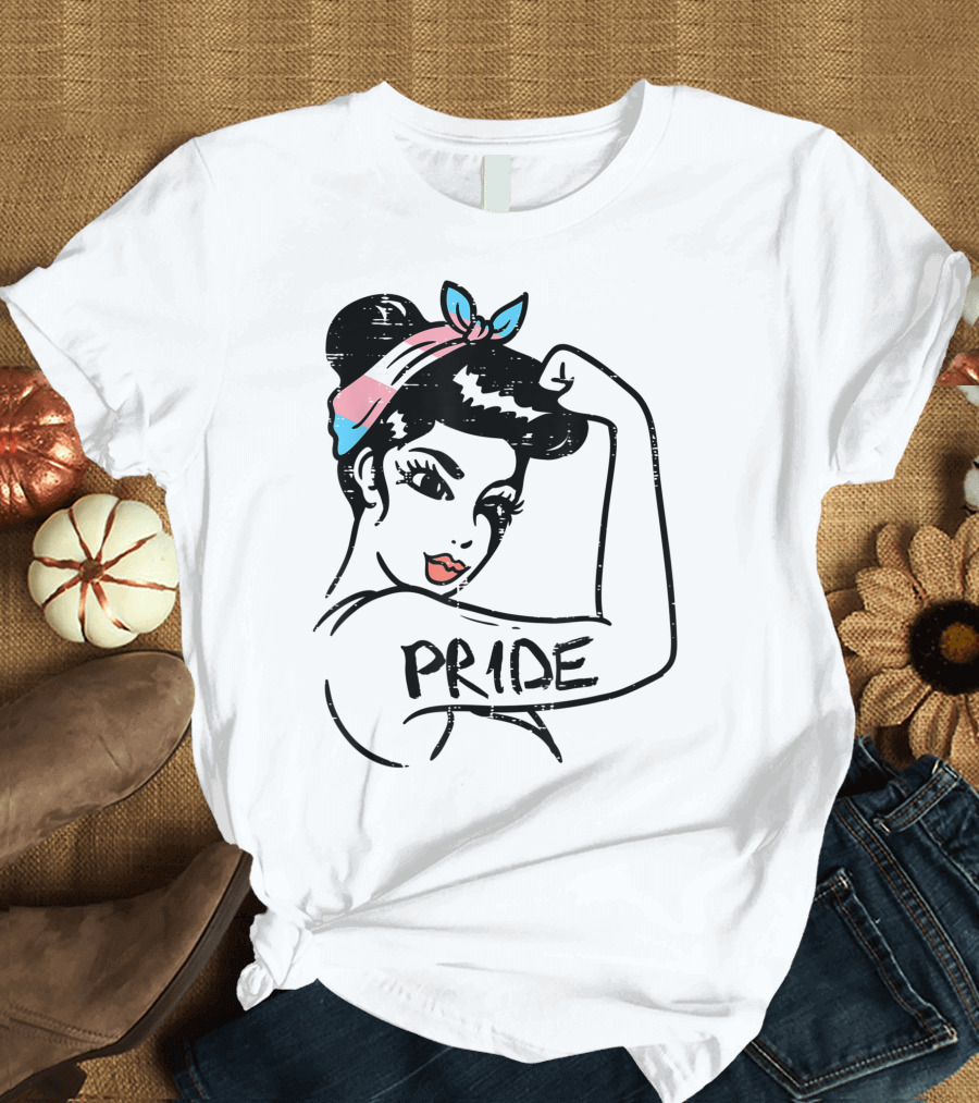Unbreakable Strong Woman Flexing Arm Trans Pride Flag Bandana with Pride Tattoo T-Shirt