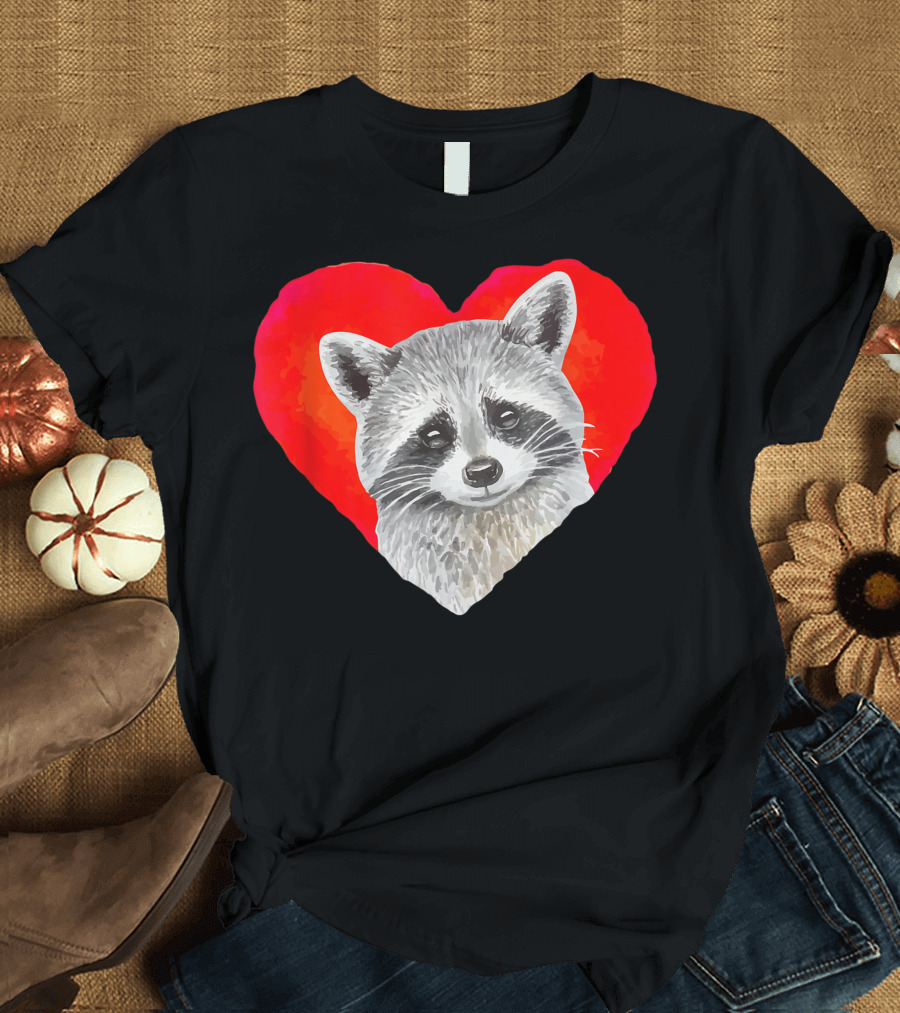 Boys Valentines Day Kids Raccoon Big Heart Cute Lover T-Shirt