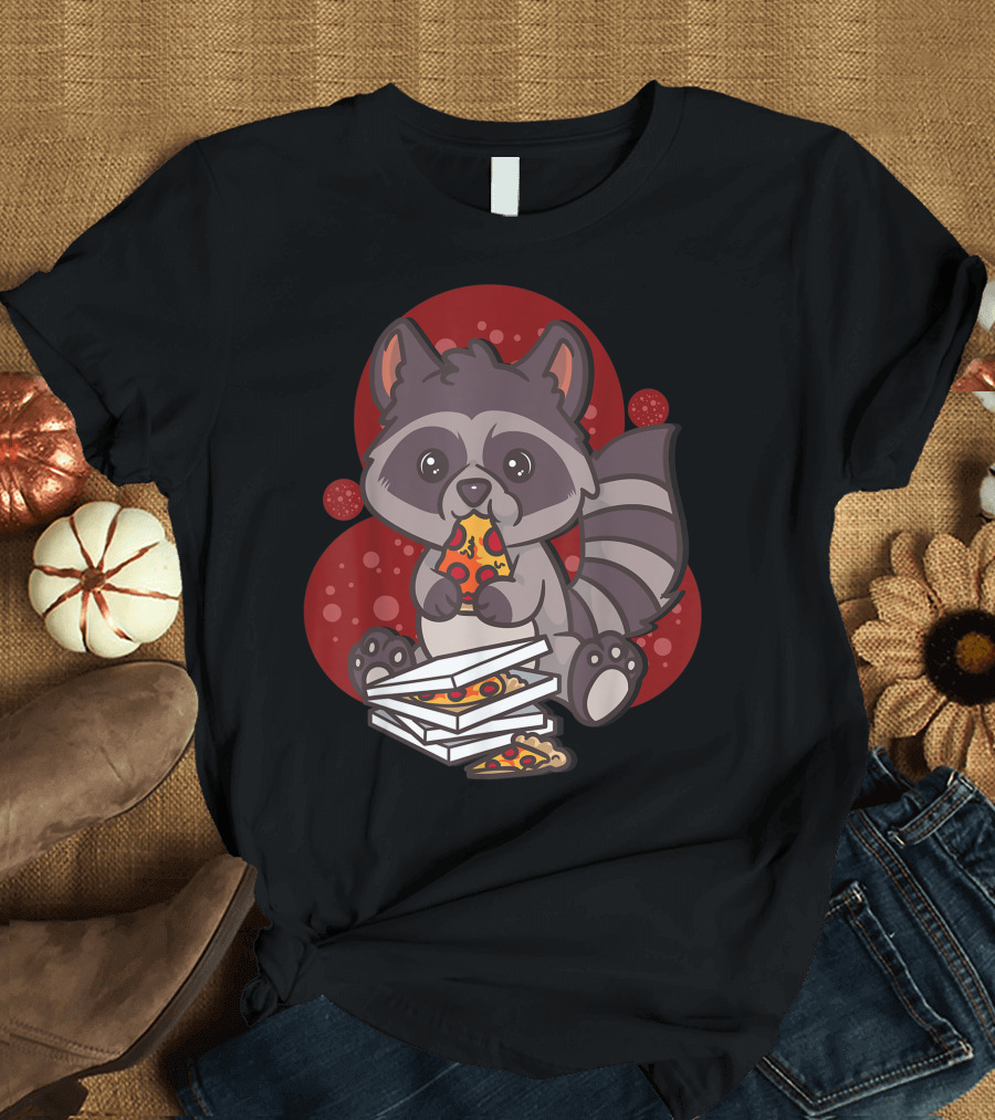 Adorable Pizza-Loving Raccoon Trash Panda Indulging in Stacked Slices T-Shirt