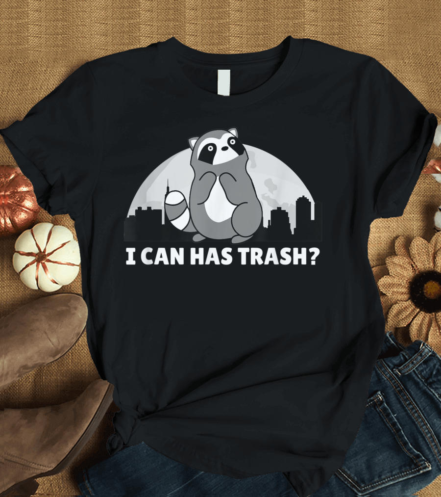I Can Has Trash Raccoon Cityscape Moon T-Shirt