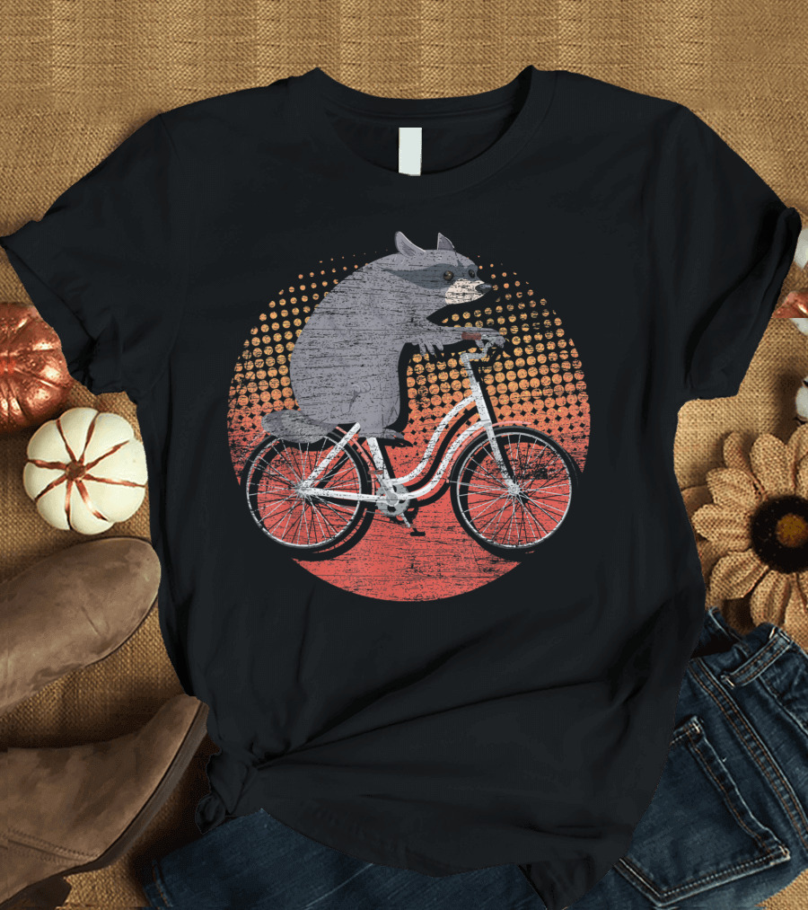 Cycling Trash Panda Raccoon on Bicycle T-Shirt