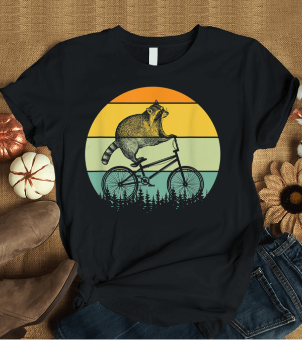 T-Shirt: Trash Panda Racoon Cycling Sunset Retro Bicycle T-Shirt Trash Panda Racoon Cycling Sunset Retro Bicycle T-Shirt