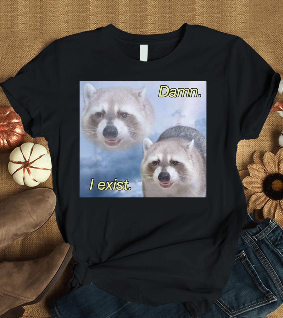 Damn I Exist Raccoon Meme Cloud Philosophy T-Shirt