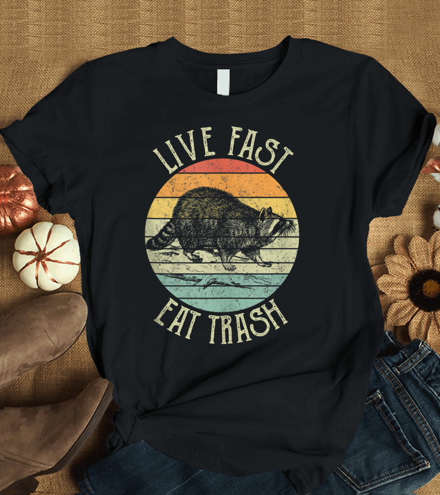 Live Fast Eat Trash Raccoon Sunset Vintage Nature Lovers T-Shirt