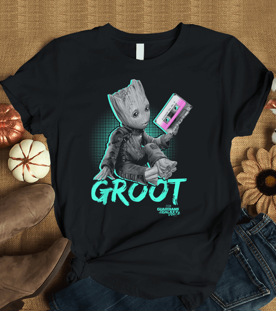 Groot Guardians of the Galaxy Vol 2 Neon Cassette Tape T-Shirt