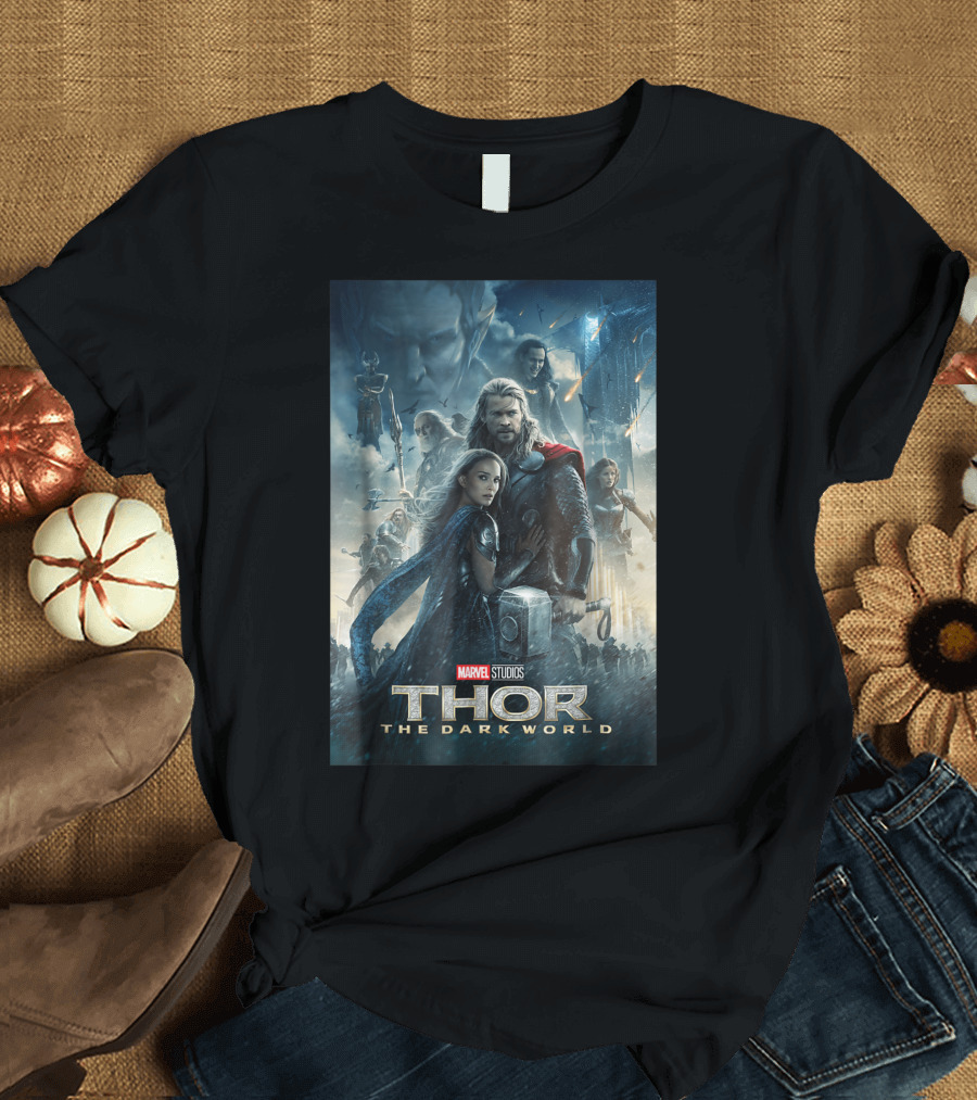 Marvel Studios Thor The Dark World Movie Poster Hammer and Characters T-Shirt