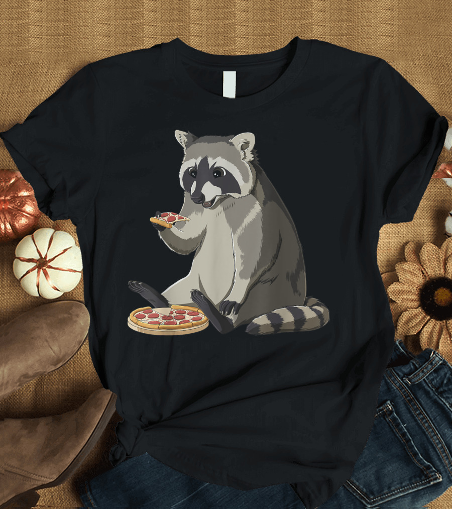 Pizza Lover Foodie Raccoon Eating Pizza Slice T-Shirt