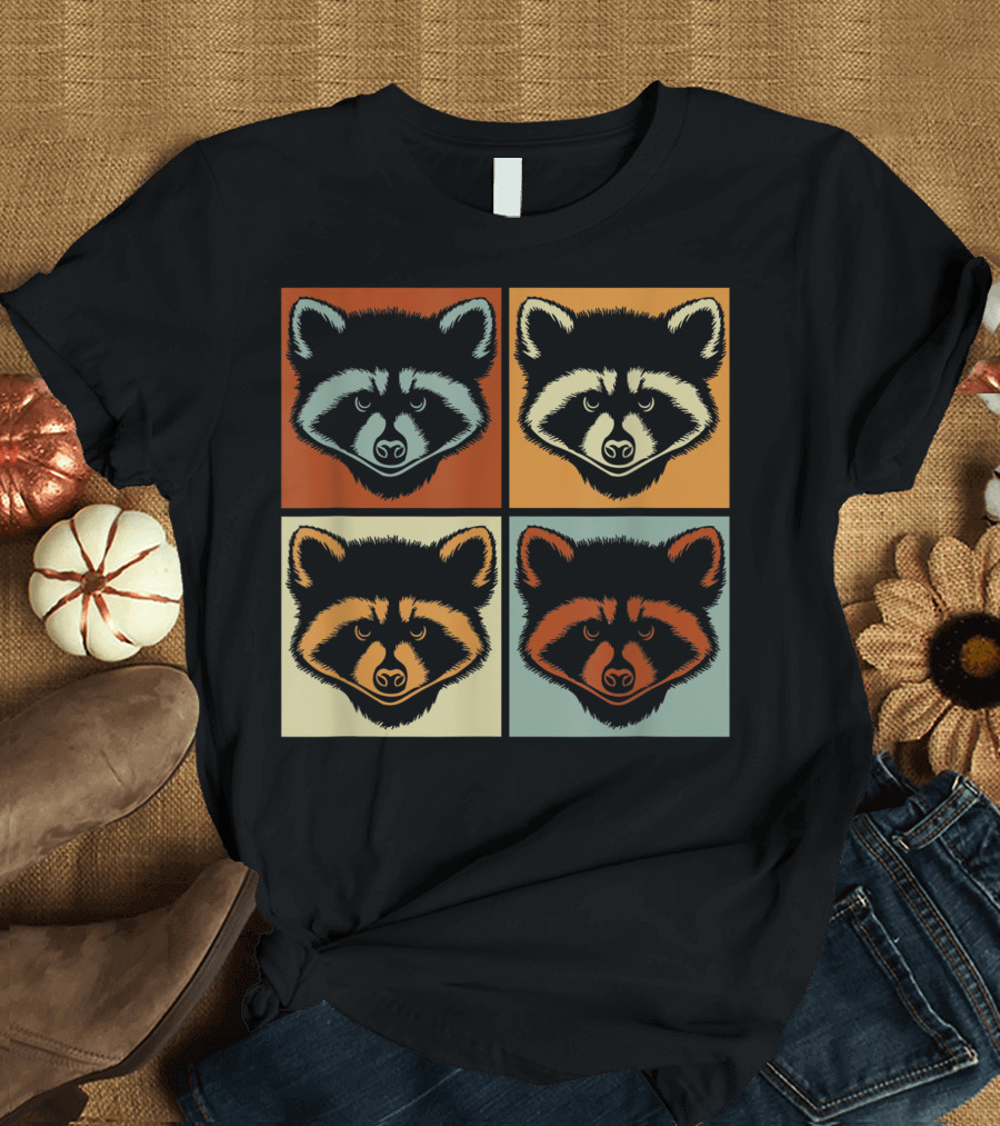 Pop Art Raccoon Colorful Quadrants T-Shirt