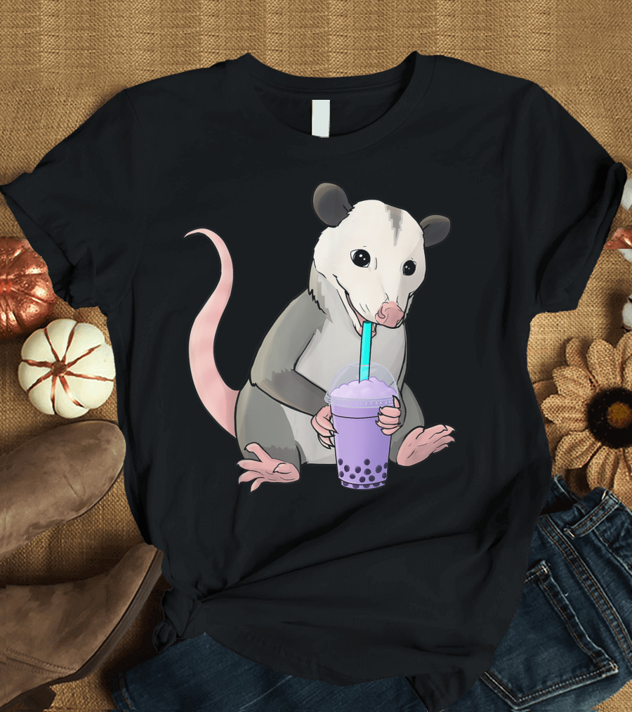 Possum Enjoying Purple Bubble Tea with Blue Straw T-Shirt
