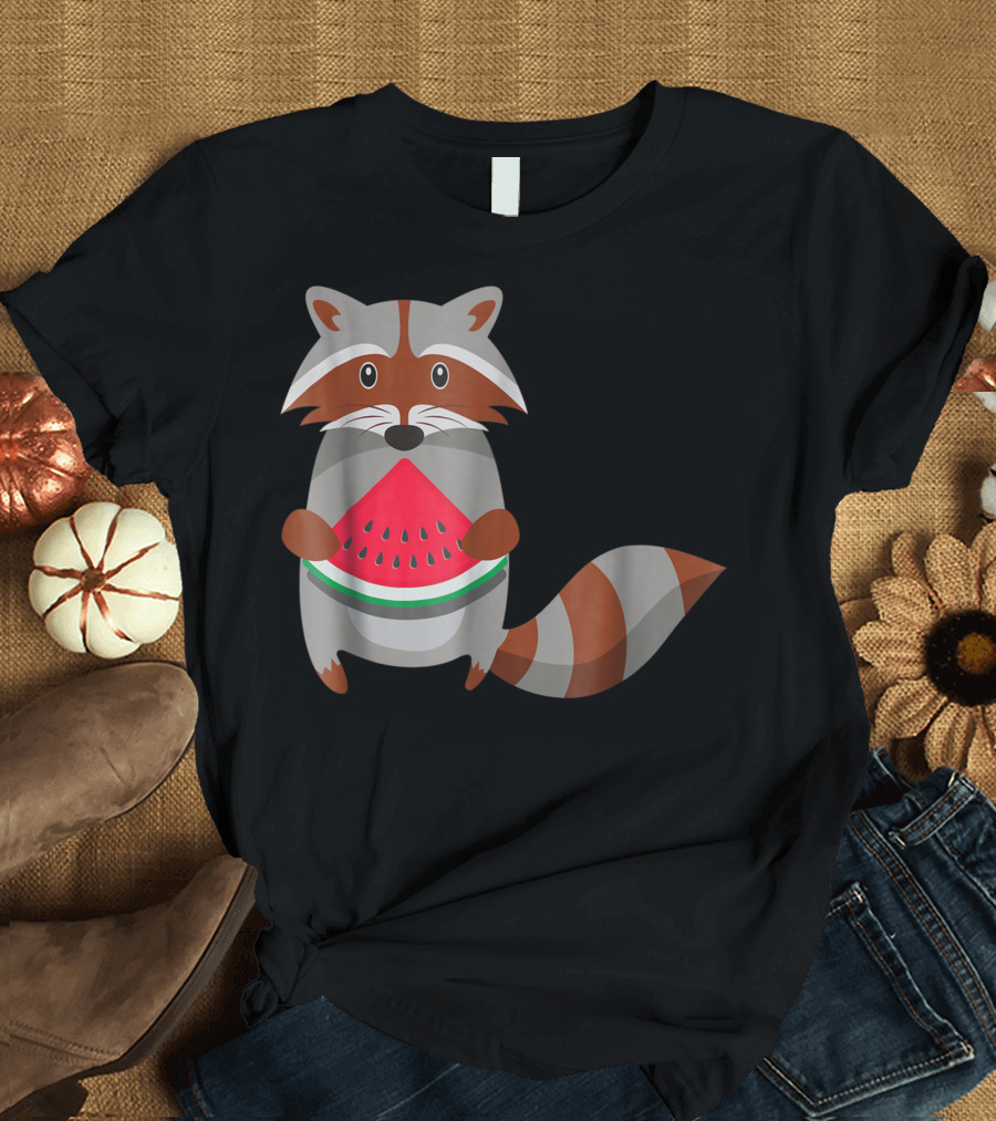 Raccoon Pet Holding Juicy Watermelon T-Shirt