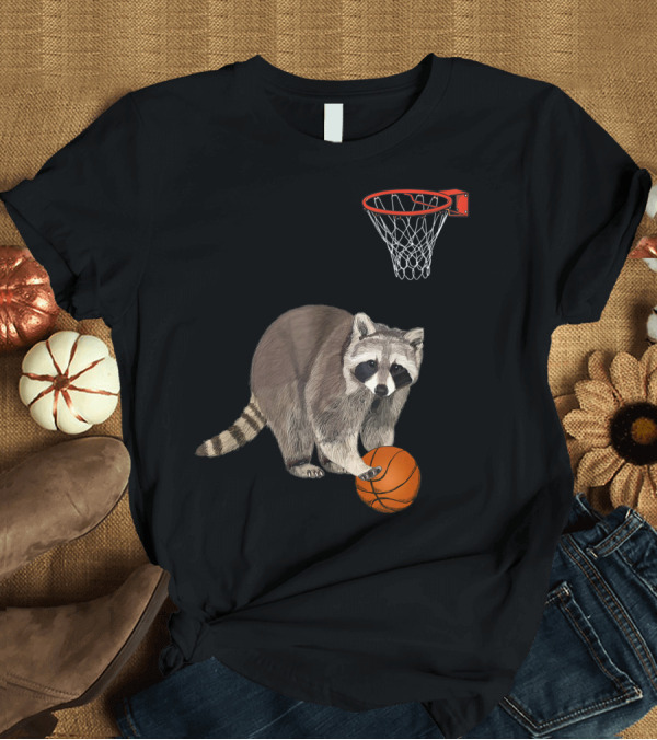 T-Shirt: Raccoon Playing Basketball Animal Common Raccoon Sports Hoop T-Shirt Raccoon Playing Basketball Animal Common Raccoon Sports Hoop T-Shirt