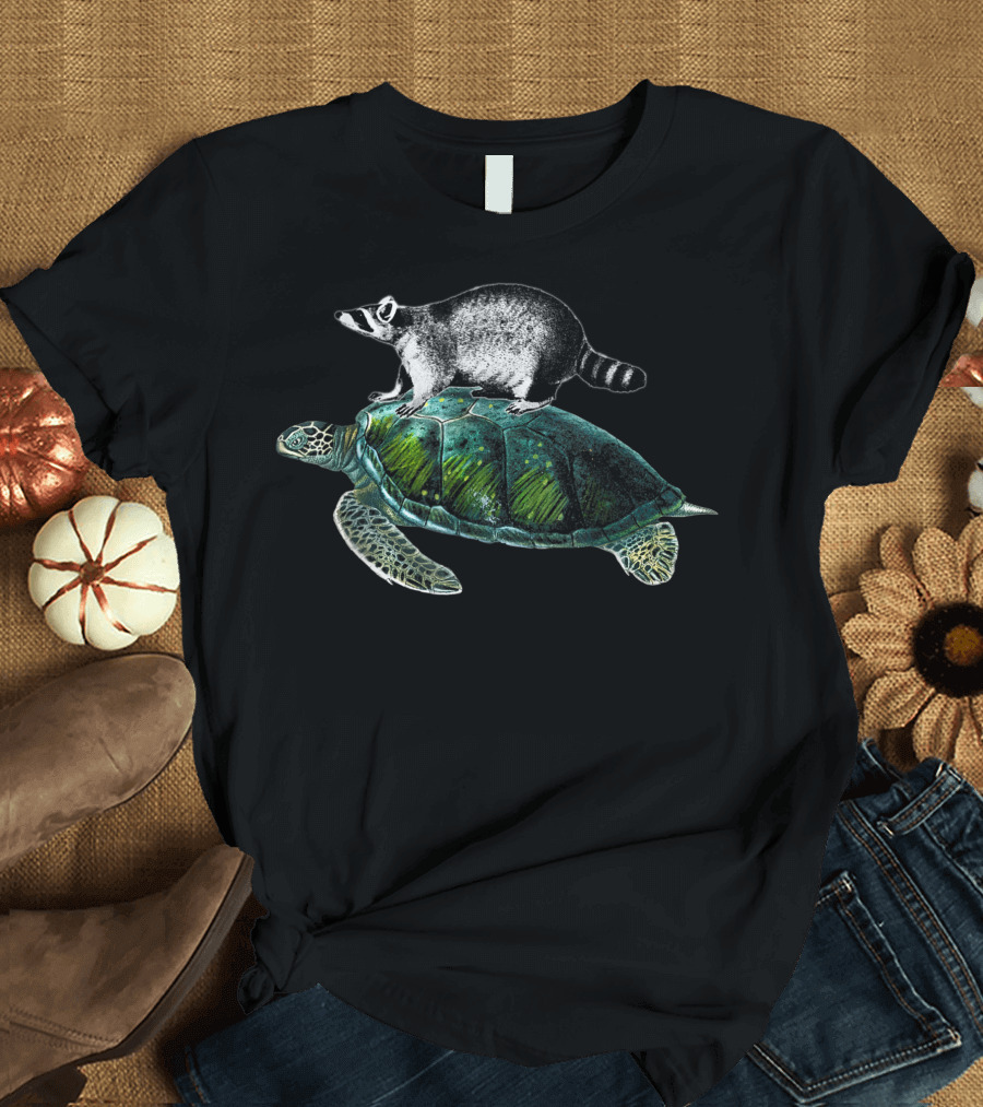 Raccoon on Turtle Journey Racoon Adventure T-Shirt