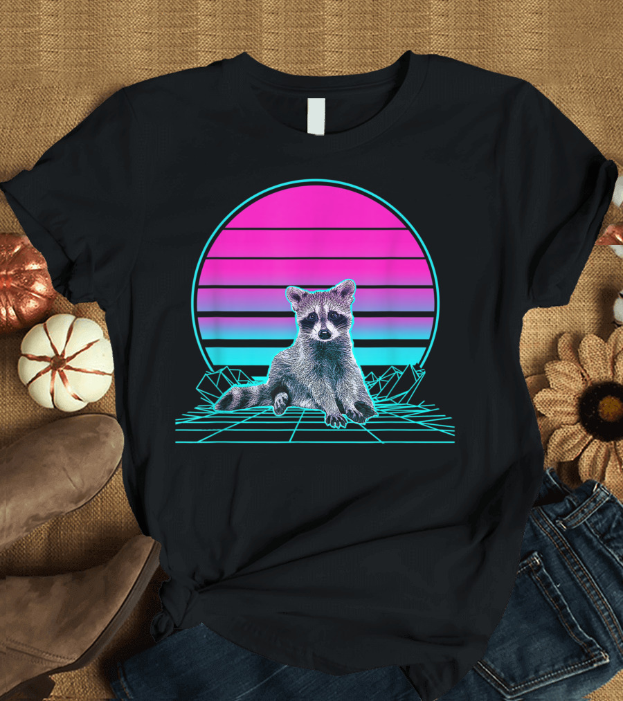 Vintage Vaporwave Aesthetic Sunset Raccoon Retro 80s T-Shirt