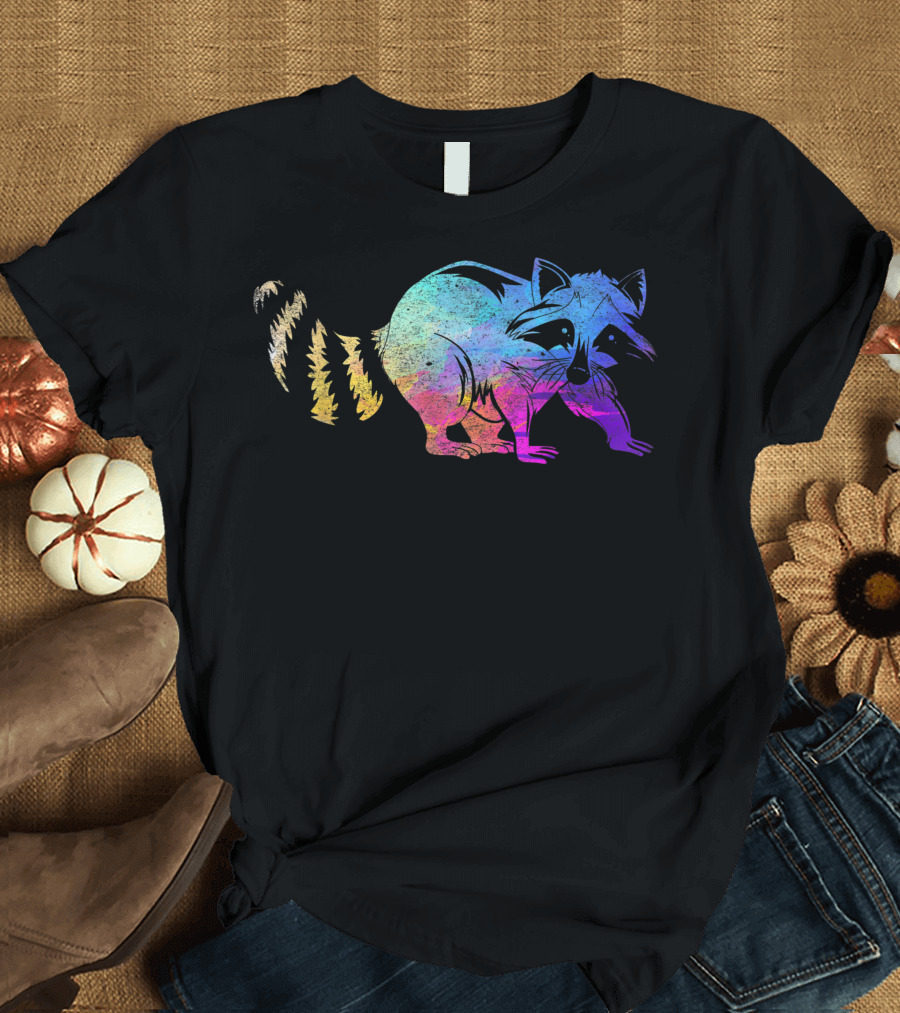 Zoo Keeper Colorful Raccoon Rainbow Animal Vintage T-Shirt
