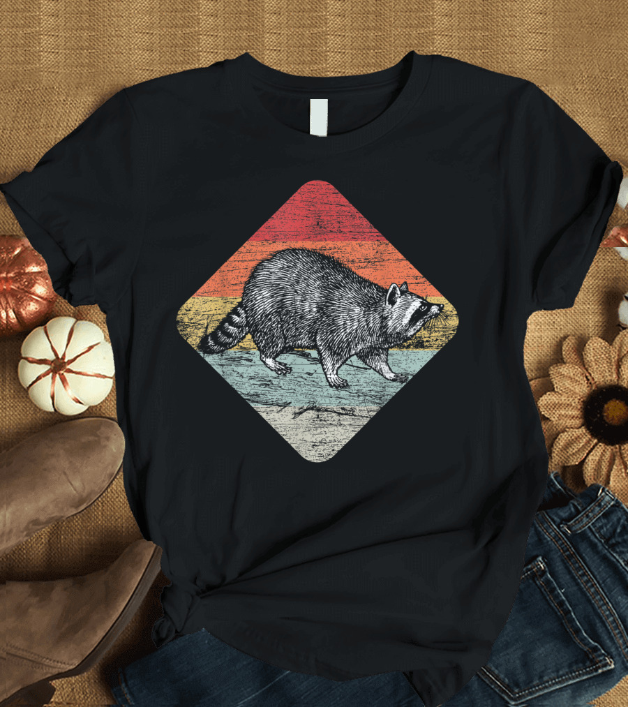 Zookeeper Raccoon Vintage Sunset Diamond T-Shirt