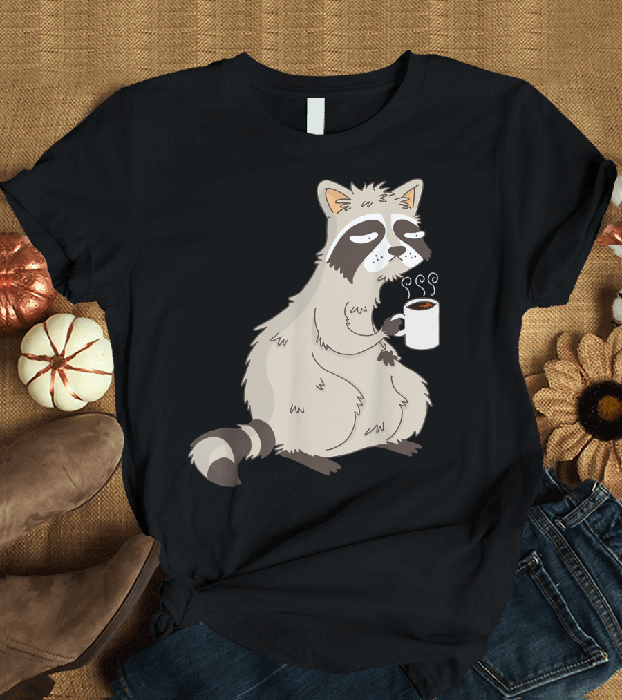 Coffee Raccoon Holding Steaming Mug T-Shirt