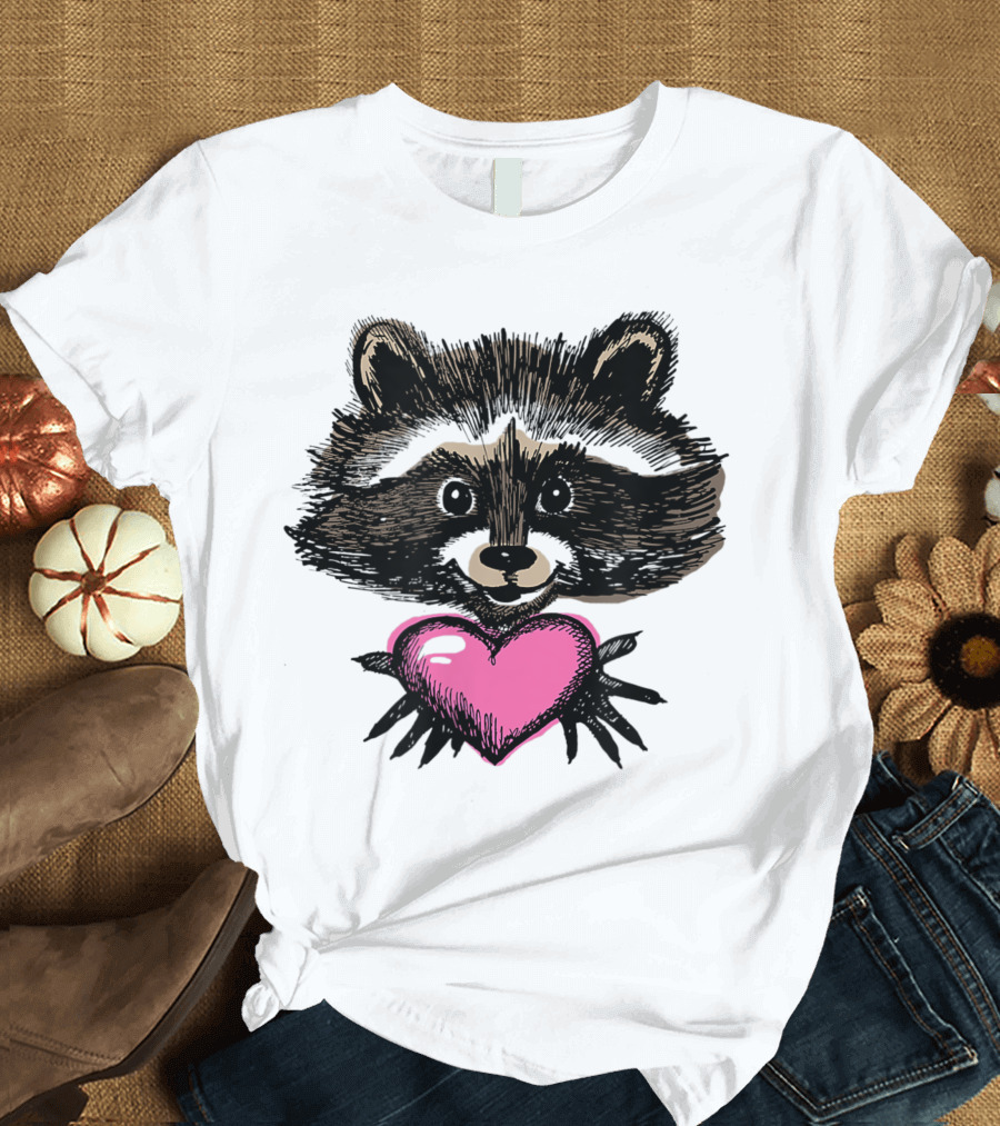 Cute Racoon Face with Heart T-Shirt