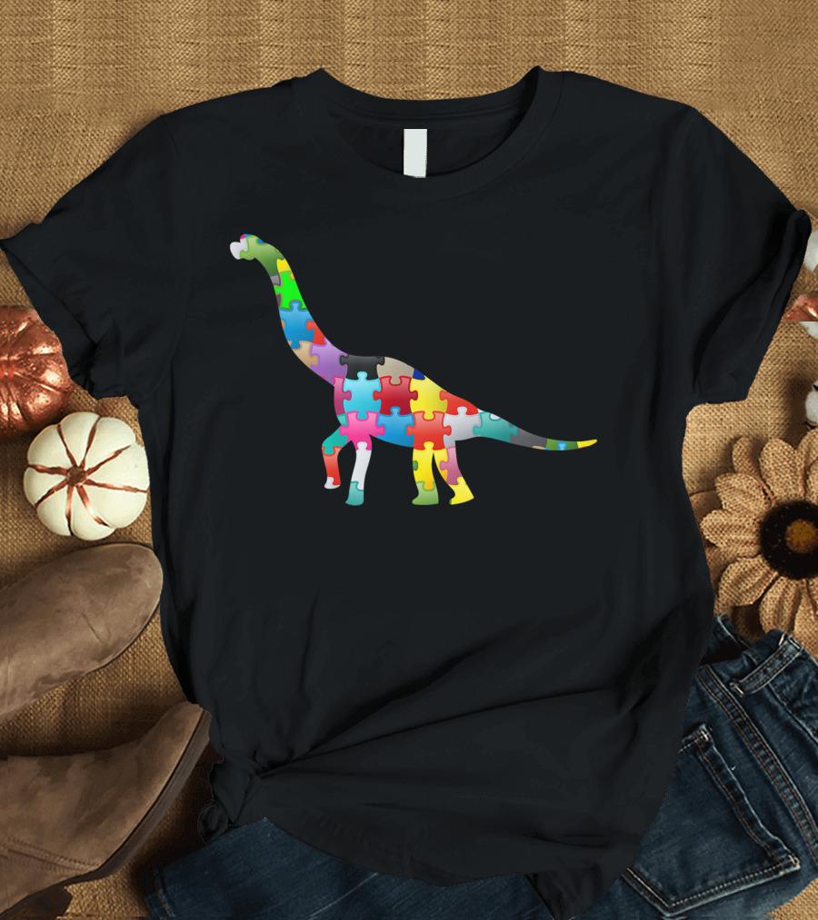 Autism Awareness Dinosaur Puzzle Pattern 9F T-Shirt