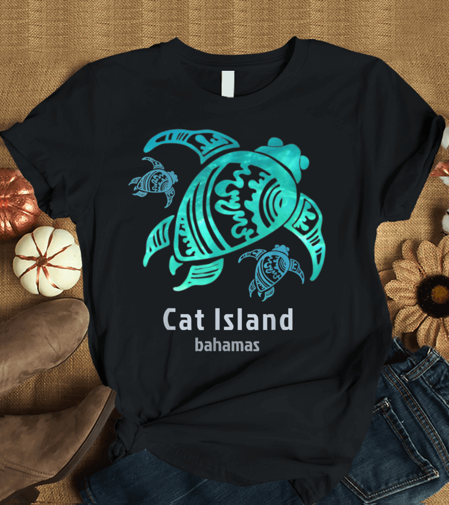Cat Island Bahamas Sea Blue Tribal Turtle T-Shirt