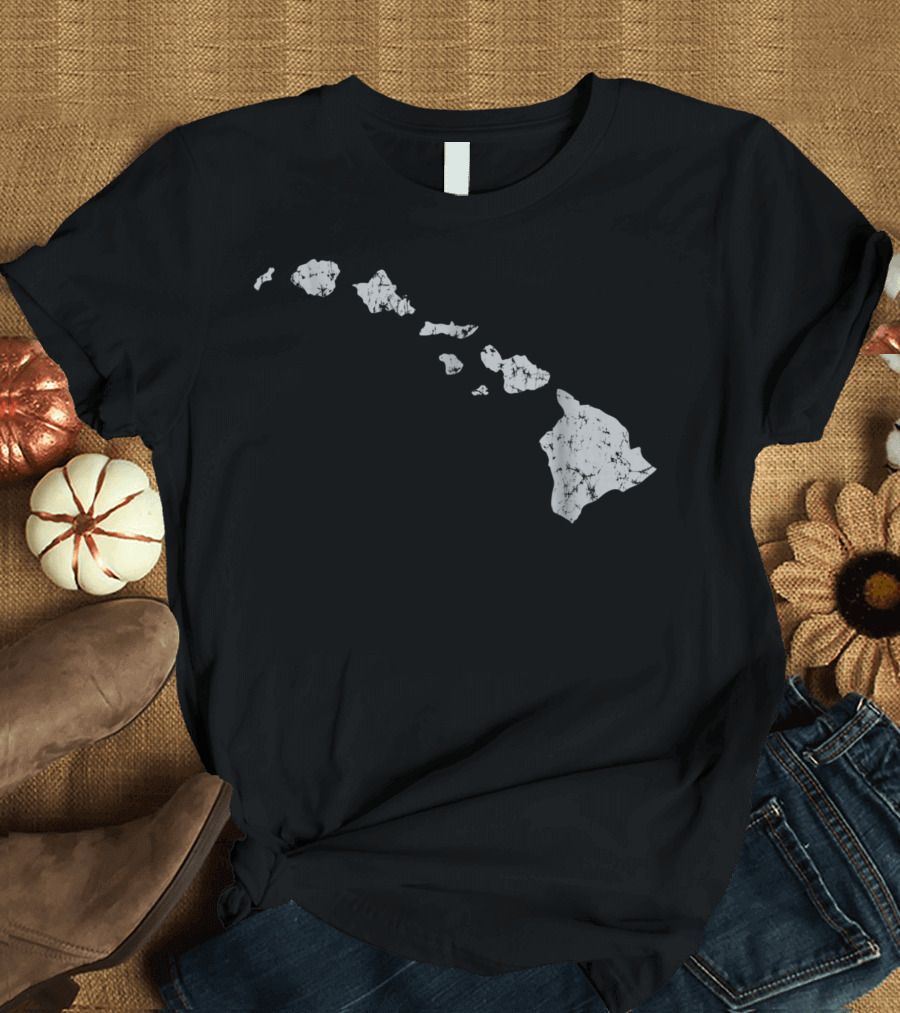 Hawaiian Island Chain Marble Map Black T-Shirt