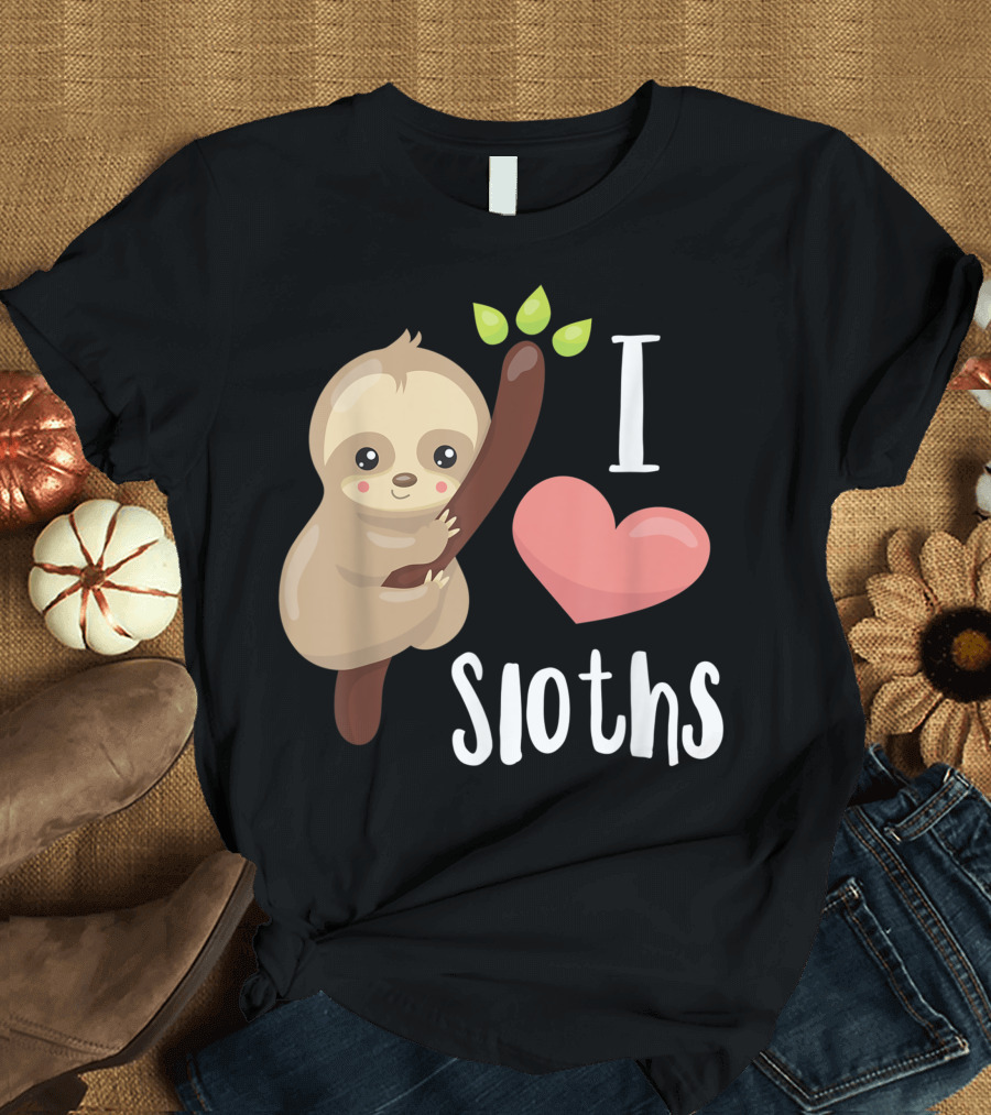 I Love Sloths Cute Sloth Hugging Branch with Heart N8 T-Shirt