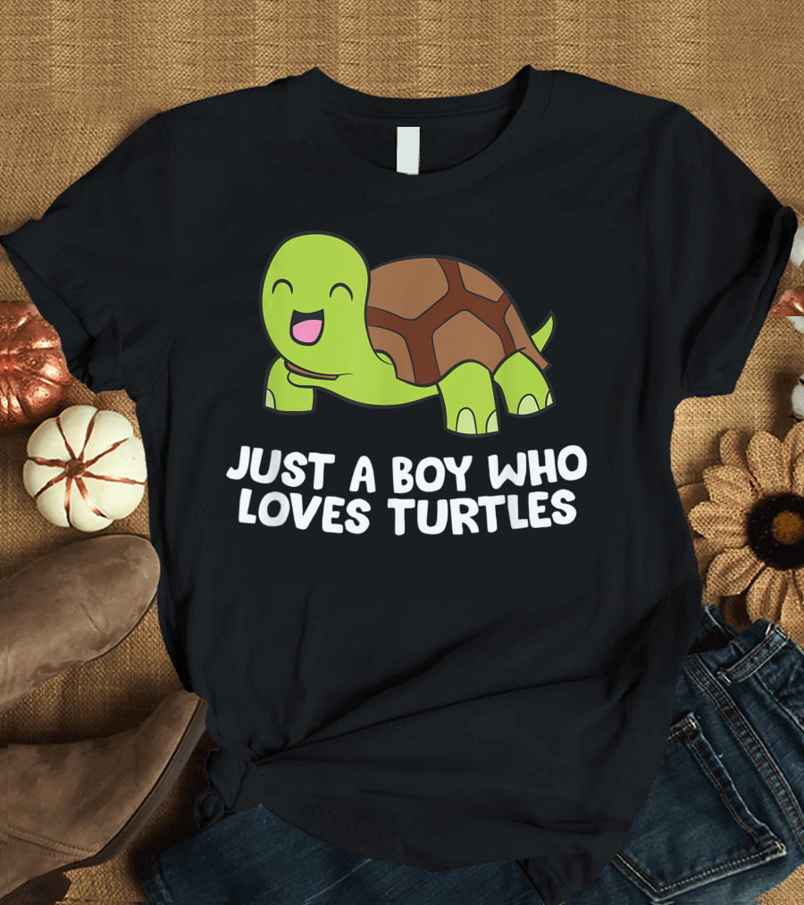 Just A Boy Who Loves Turtles Happy Cartoon Sea Turtle Boy T-Shirt