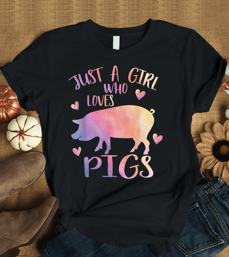 Just A Girl Who Loves Pigs Watercolor Pig Hearts T-Shirt