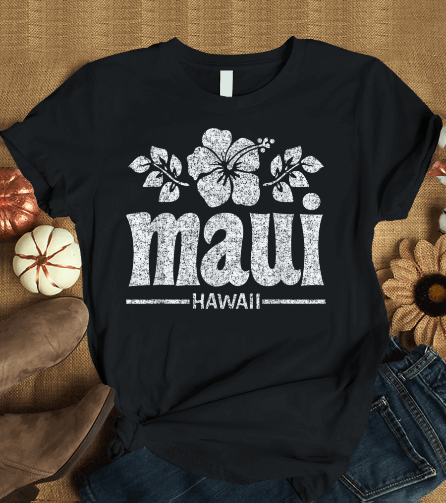 Maui Hawaii Distressed White Hibiscus Flowers T-Shirt