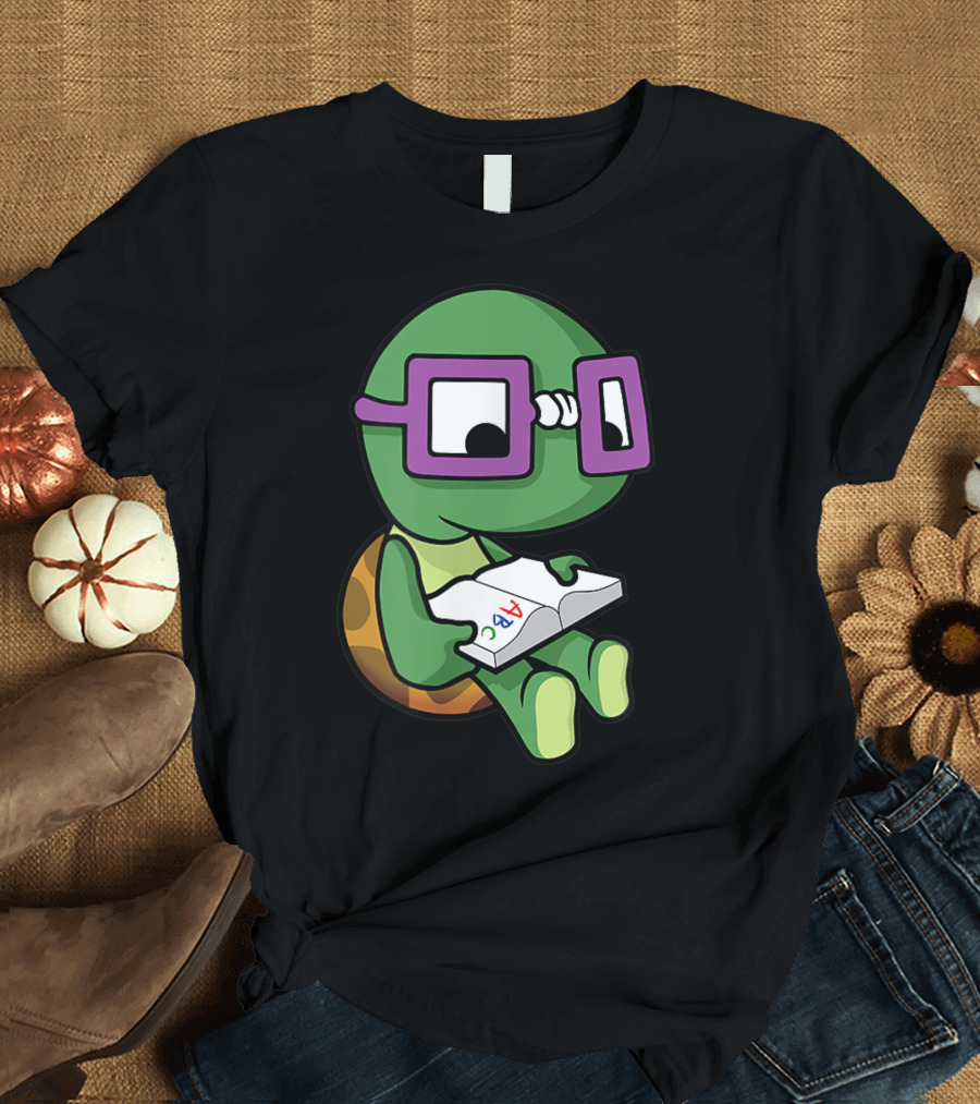 Nerdy Turtle with Glasses Reading ABC Book Cute Smart T-Shirt