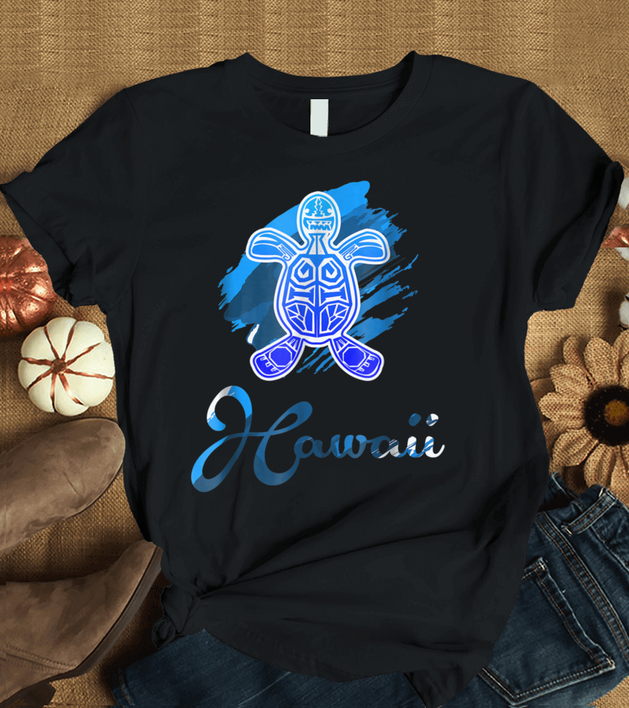 Hawaii Ocean Blue Hawaiian Tribal Sea Turtle T-Shirt