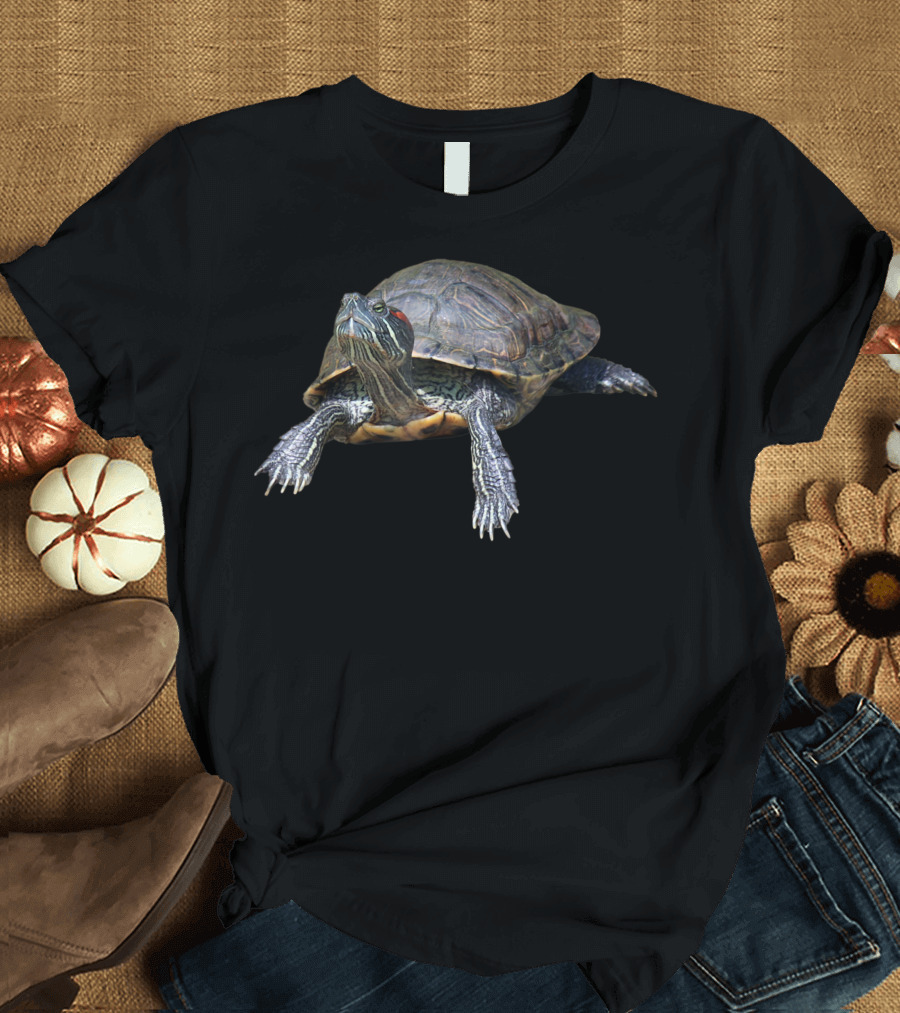 Red Eared Slider Turtle Realistic Wildlife Image T-Shirt